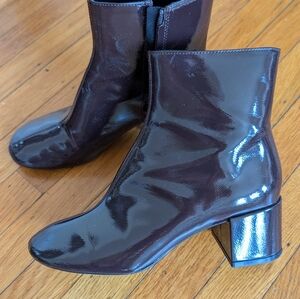 Zara faux patent leather round toe ankle boots